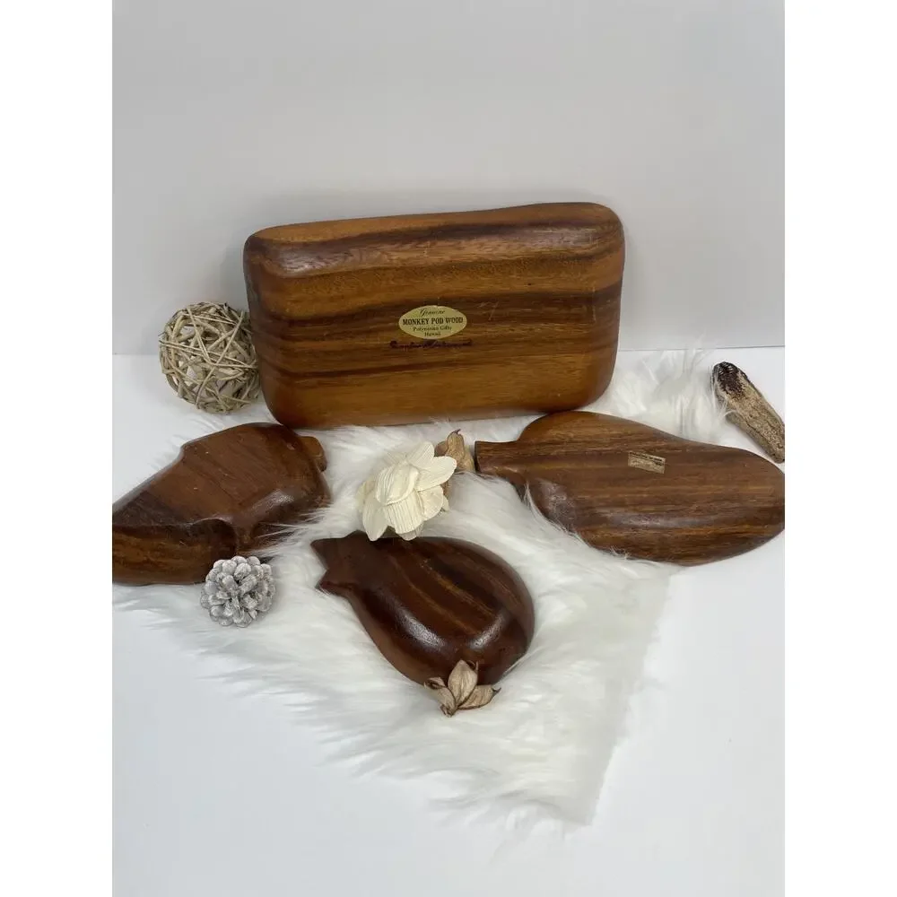 Lot of Vintage Monkey Pod Wood Serving Pieces